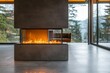 © ChaoticMind - The image shows a contemporary fireplace in an open-plan space, highlighting its sleek design and integration with the surrounding modern interior architecture.