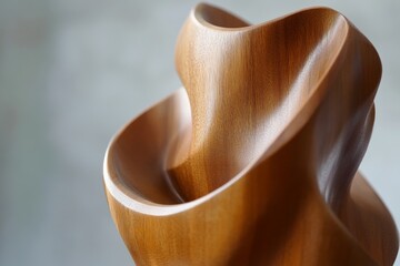 Poster - A stunning wooden sculpture captures attention with its twisting form, organic flow, and rich texture. The intricate design adds depth and dimension to the piece.