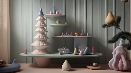 Poster - A soft, pastel Christmas card display with cute holiday illustrations in light pink, blue, and lavender.
