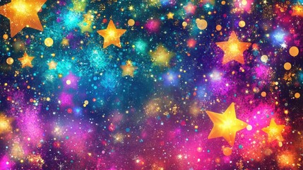 Poster - Abstract New Year background with neon hues, stars, and confetti for a festive celebration.