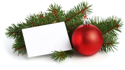 Poster - Blank holiday card with Christmas decor on white background, inviting seasonal greetings.