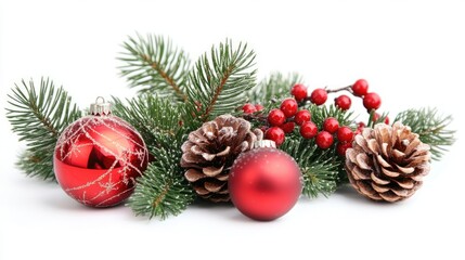 Poster - Blank holiday card with Christmas decor on white background, inviting seasonal greetings.