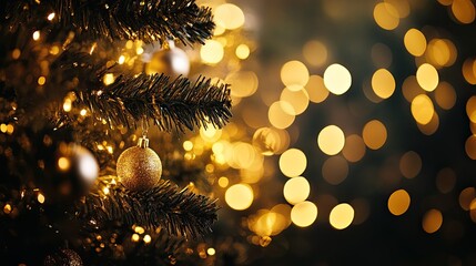 Poster - Bright Happy New Year greeting illuminated by golden fairy lights and bokeh, capturing the festive spirit of new beginnings