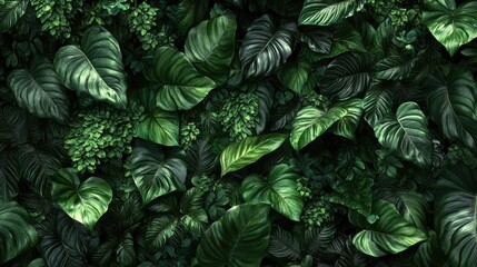 Wall Mural - A lush array of green leaves showcasing diverse shapes and textures.