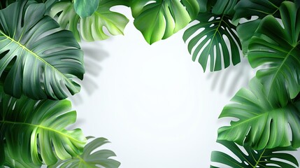 Wall Mural - A vibrant arrangement of tropical green leaves framing a blank space, perfect for design and nature-themed projects.