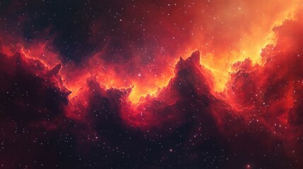 Wall Mural - bright nebula illuminated in red, pink and orange, surrounded by twinkling stars space view backgrou