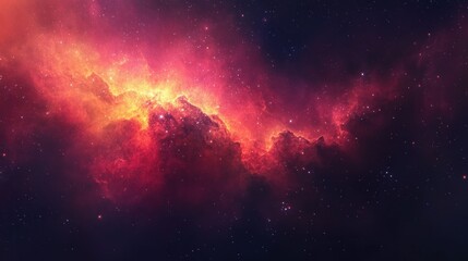 Wall Mural - bright nebula illuminated in red, pink and orange, surrounded by twinkling stars space view backgrou