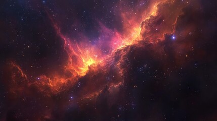 Wall Mural - bright nebula illuminated in red, pink and orange, surrounded by twinkling stars space view backgrou