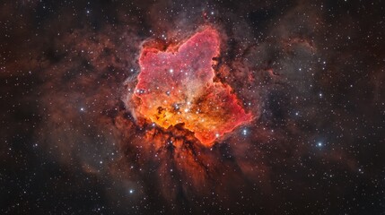 Wall Mural - bright nebula illuminated in red, pink and orange, surrounded by twinkling stars space view backgrou