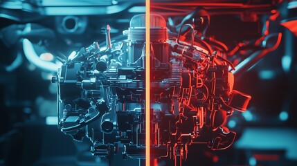 Poster - Detailed Comparison Chart of Engine Components with Overlay Effects