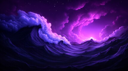 Wall Mural - majestic purple ocean waves under a starry night sky