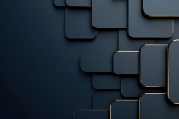 business tech concept with abstract geometric shapes interlocking on a blue digital background, providing ample text space