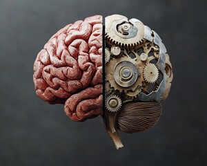 Poster - Conceptual Fusion of Brain and Mechanical Gears Symbolizing Business Vision and Creativity
