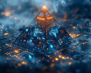 Poster - Glowing Futuristic Pyramid Symbolizing Business Vision and Long Term Growth Strategies