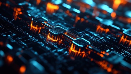 Fototapete - Abstract Futuristic Circuit Board Design with Glowing Lights