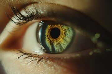 Poster - This detailed eye captures the sunlight glinting off its intricate pattern of blues and yellows, highlighting its natural beauty and unique characteristics.