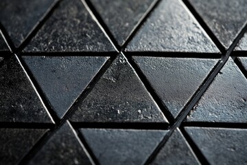 Aufkleber - A close-up shot of dark triangular tiles arranged in a geometric pattern, showcasing minimalism and modernity with a sense of precision and aesthetic allure.