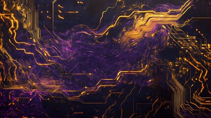 Leinwandbilder - Artistic abstract circuit board with flowing neon li AI generated illustration