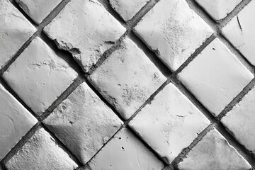 Aufkleber - This image showcases a set of worn, white tiles arranged in a diagonal pattern, emphasizing the texture and age of the materials, creating a rustic ambiance.