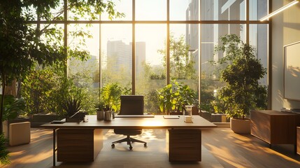 Poster - Bright and open modern office space with large floor edcc AI generated illustration