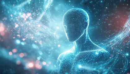 Aufkleber - Digital Human Form Emerging From Light Particles