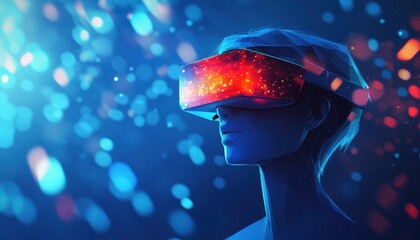 Poster - Futuristic Virtual Reality Headset User Immersed In Digital World