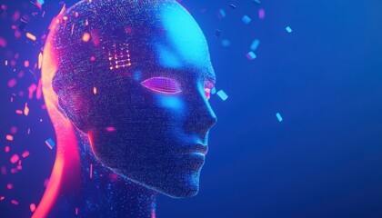 Aufkleber - Digital Head Composed Of Glowing Particles Shows Artificial Intelligence