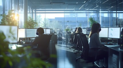 Poster - Call center operators working in a well organized en AI generated illustration