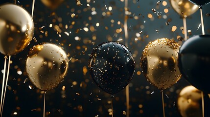 Poster - Chic party aesthetic with glossy balloons in gold an AI generated illustration
