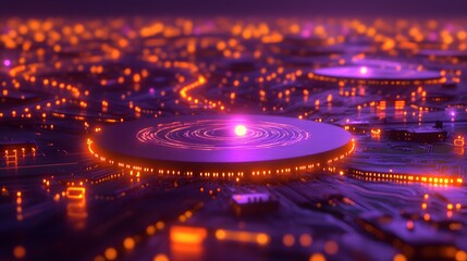 Poster - Clean and minimal circuit board with a single glowin AI generated illustration