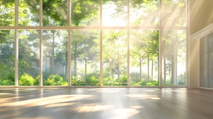 Poster - Contemporary indoor setting featuring large glass pa deff AI generated illustration