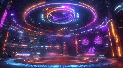 Poster - Cyberpunk inspired virtual arena with holographic pr AI generated illustration