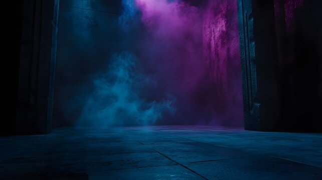 Dark cinematic space with neon purple and blue light AI generated illustration