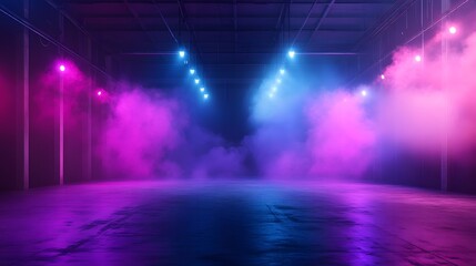 Poster - Dark industrial stage with a concrete floor illumina AI generated illustration