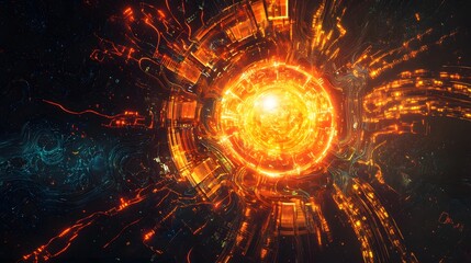 Fototapete - Digital art concept of a glowing ai core surrounded AI generated illustration