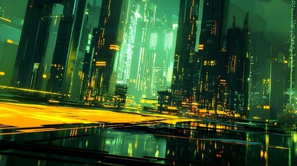 Poster - Digital landscape featuring a futuristic motherboard AI generated illustration