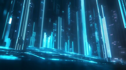 Poster - Digital stock market analytics scene with glowing li AI generated illustration
