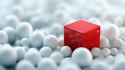 Poster - Disruption single red cube among scattered white sph AI generated illustration