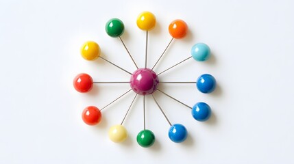 Poster - Diversity colorful pins arranged in a circle on a wh AI generated illustration