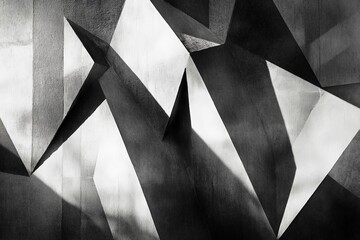 Fototapete - Monochrome abstract image featuring a series of geometric shapes and shadows, creating a dramatic interplay between light and dark, emphasizing form and contrast.