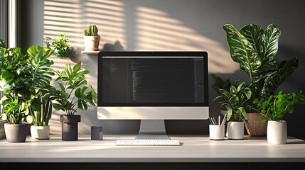 Poster - A digital workspace featuring smart devices and AI-powered collaborative tools Stock Photo with side copy space