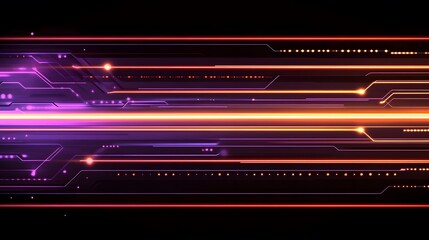 Fototapete - Abstract circuit design with glowing purple and oran beaa AI generated illustration