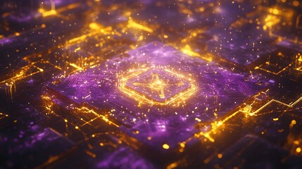 Poster - Abstract concept of a quantum processor glowing circ AI generated illustration