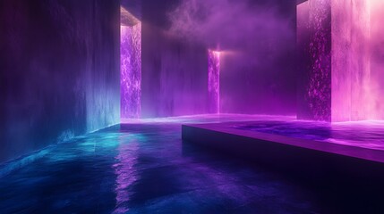 Poster - Abstract dark space with a glowing floor vibrant mis AI generated illustration