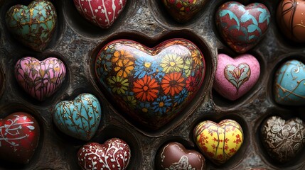 Poster - Valentines day chocolates in a heart shaped box with AI generated illustration
