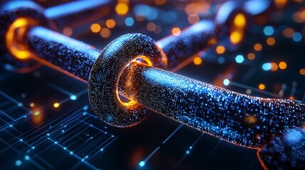 Poster - An interconnected global network showcasing blockchain technology in action Stock Photo with side copy space