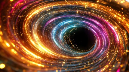 Poster - Stunning Abstract Concept of a Colorful Cosmic Vortex with Glittering Lights and Dark Center Representing Depth and Infinity in the Universe