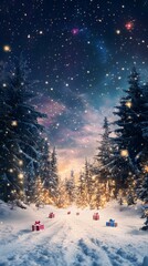 Poster - Winter wonderland with scattered holiday presents a AI generated illustration