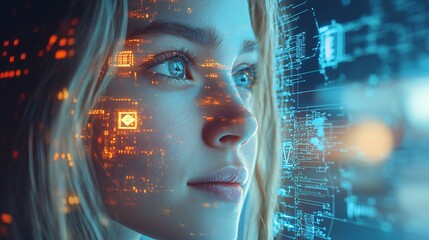 Aufkleber - A team discussing blockchain-based innovations in a modern office environment Stock Photo with side copy space