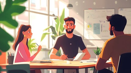 Poster - Young entrepreneur pitching a business idea to inves abcd AI generated illustration
